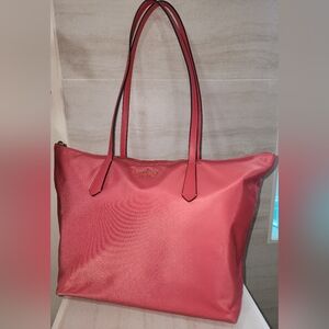 Kate Spade New York Canvas Tote Pink Coral Purse Shoulder Bag